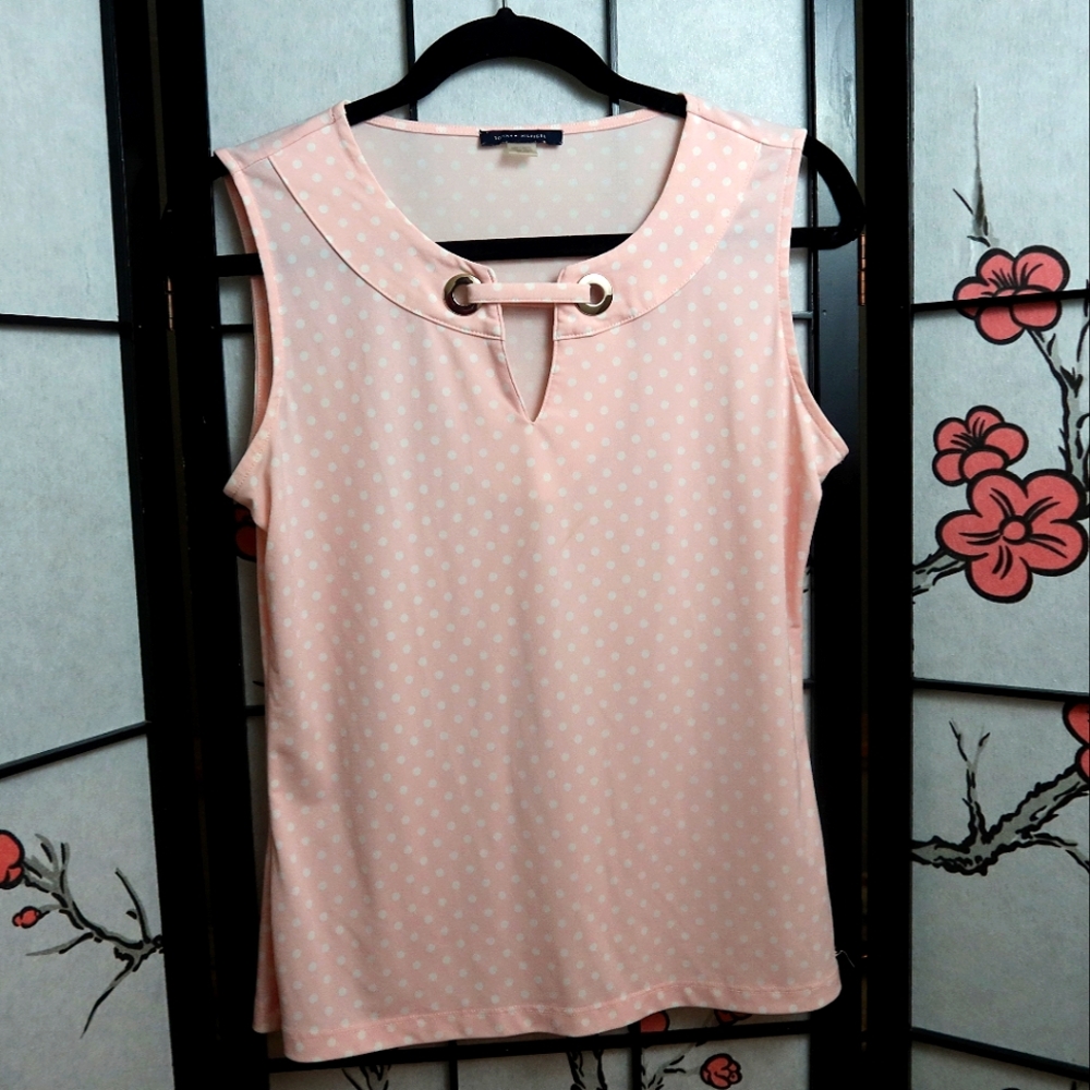 Tommy Hilfiger Powder Pink Polka Dots Sailor Collar Sleeveless Blouse Top Size S